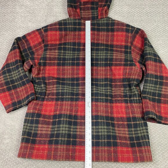 Vintage Woolrich Coat Jacket Women's Large Red Plaid Wool Hooded Full Zip USA - Picture 13 of 14